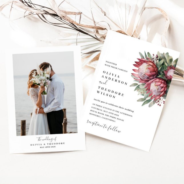 Convite Protea Nativa Aquarela Floral Boho Botânico (Criador carregado)