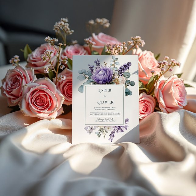 Convite Protea Roxa Elegante Lavanda Eucalipto (Criador carregado)