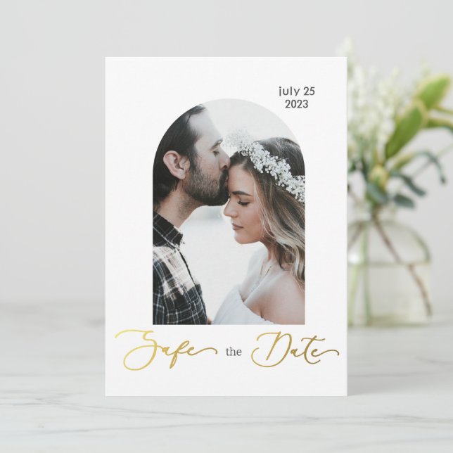 Convite Proteger a foto da data, script de ouro (Em pé/Frente)