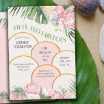 Convite Proteína Tropical Arch Dourada e Palm 50º Aniversá<br><div class="desc">50º convite de aniversário com design de arco de ouro, flores de proteína tropical e verde. O design chama-se "Cinquenta e Fabuloso" e o modelo está preparado para que você adicione seu texto de convite personalizado. Este bonito design floral tem arcos de ouro modernos com flores aquáticas e folhagem em...</div>