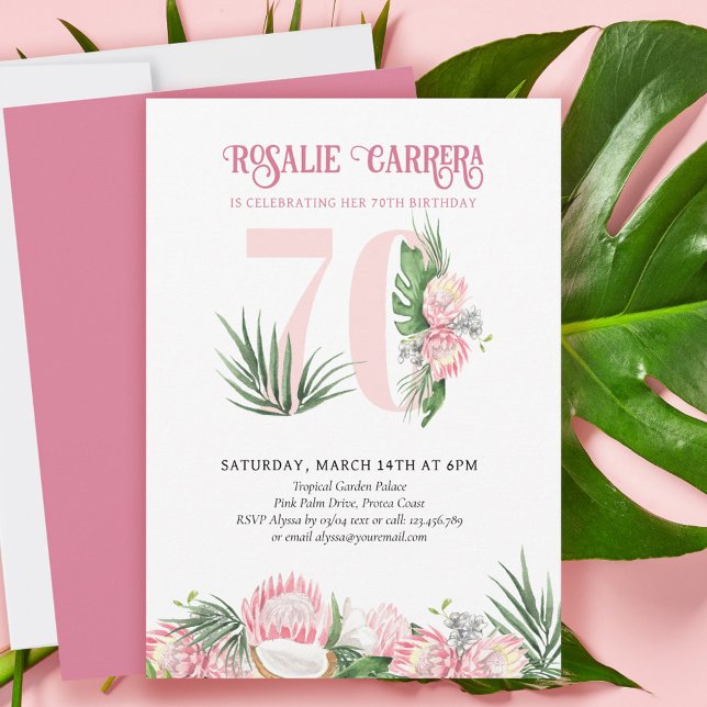 Convite Proteína Tropical Rosa de Festa de aniversário Núm (Criador carregado)
