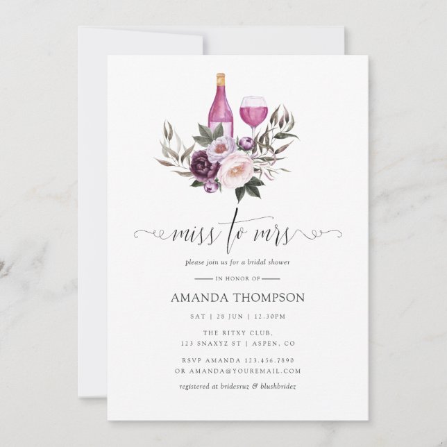 Convite Provando De Vinho De Chá de panela Floral De Profu (Frente)