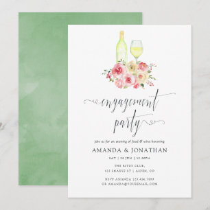 Convite Provando de Vinho de Festa de noivado Floral de Bl