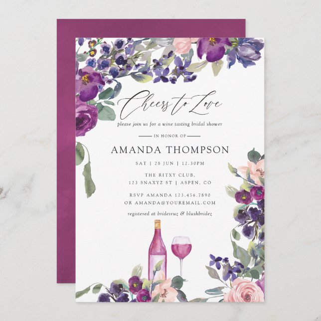 Convite Provando de vinho para Chá de panela de vidro viol (Frente/Verso)