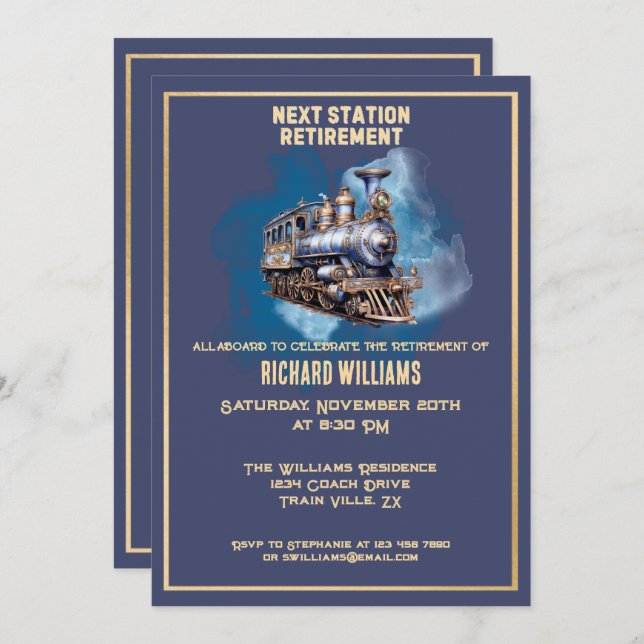 Convite Próxima estação do comboio de Viagem de aposentaçã (Frente/Verso)