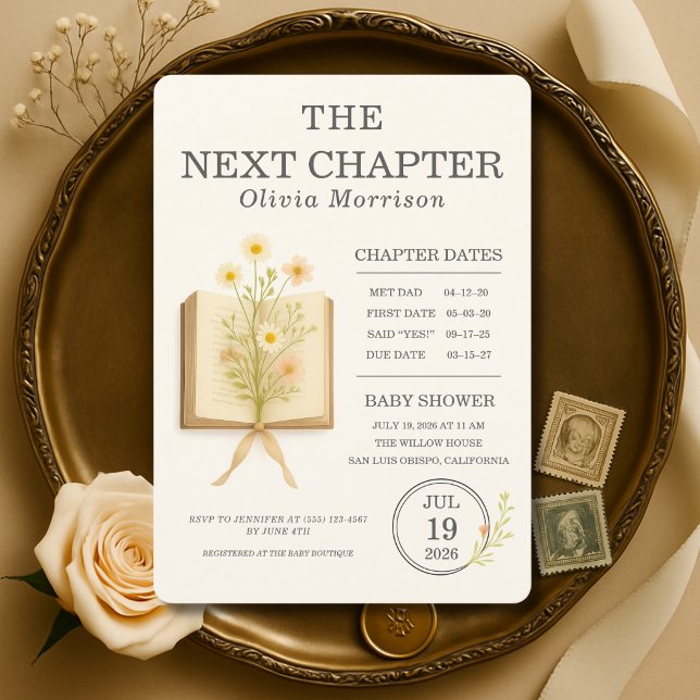 Convite Próximo Capítulo Floral Books Chá de Bebê (Criador carregado)
