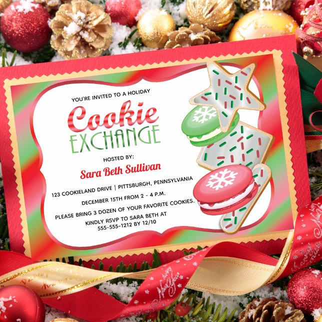 Convite Prprinkles Cute | Grupo de Troca de Cookies Macaro (Cute Sprinkles Macarons Cookie Exchange Christmas Holiday Party Invitation)