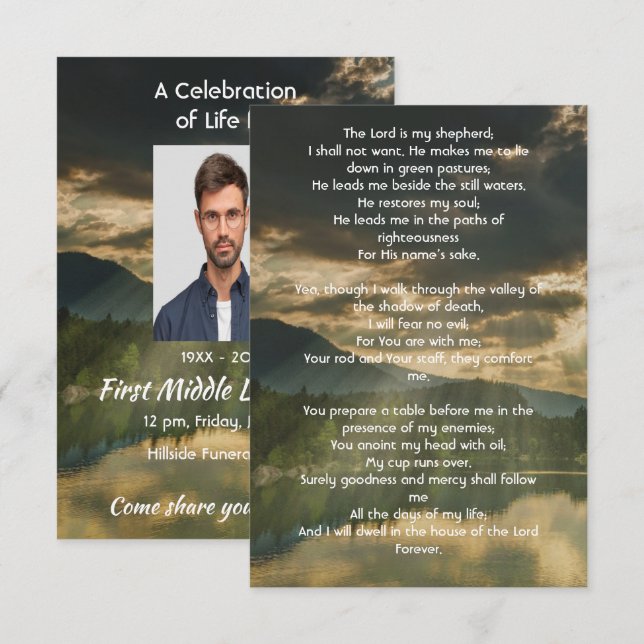 Convite Psalm 23 Celebration of Life Service  (Frente/Verso)