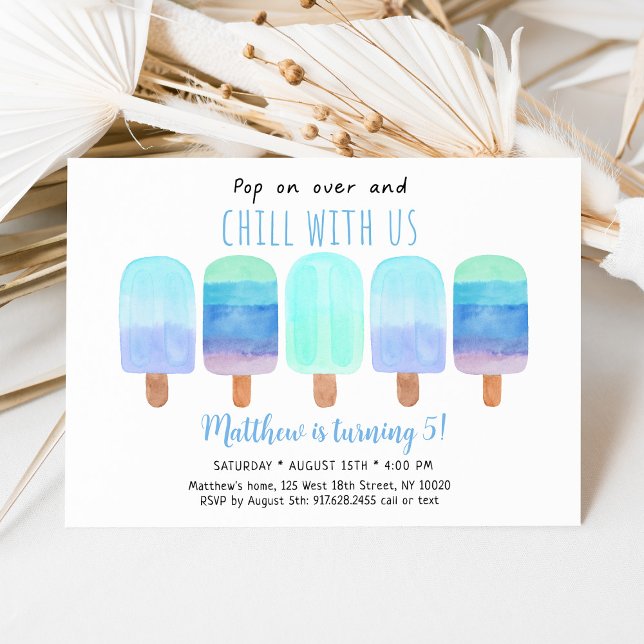Convite Psicle Blue Ombre Chill Com Nós Aniversário (Criador carregado)