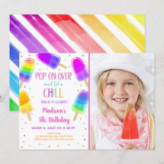 Convite Psicle Rainbow Pink Dourado Girl Aniversário