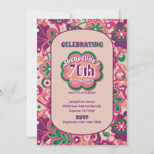 Convite Psicodélica rosa Groovy 60s 70s Aniversário Floral