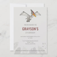 Pteranodon Dinossauro Minimalista Aniversário Cinz