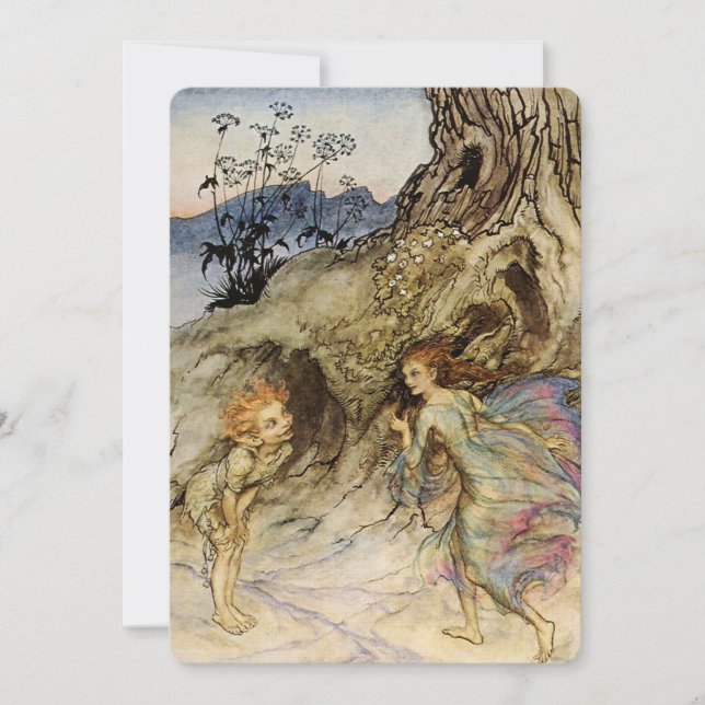 Convite “Puck e uma Fada” Aquarela de Arthur Rackham (Frente)
