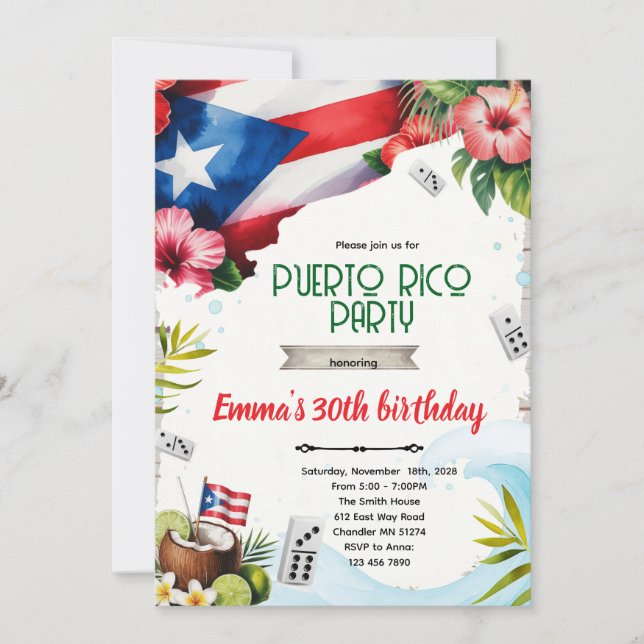 Convite Puerto Rico party theme invitation (Frente)