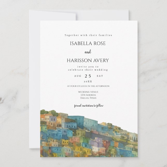 Convite Puerto Rico Skyline Destination Wedding Invitation (Frente)