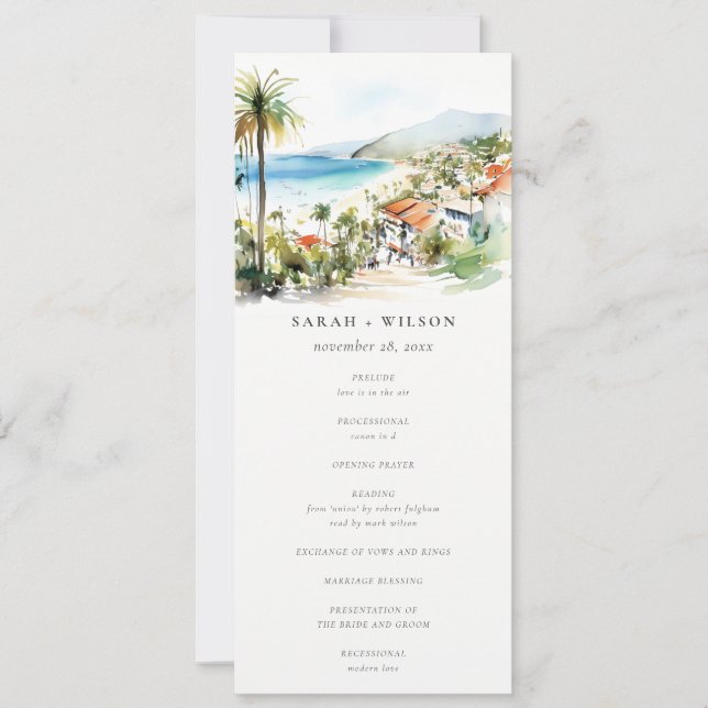 Convite Puerto Vallarta Mexico Watercolor Wedding Program (Frente)