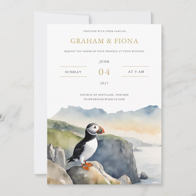 Convite Puffin Watercolor Invitation (Frente)