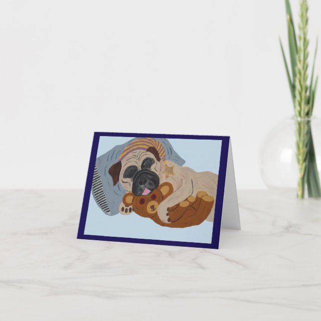 Convite Pug Adormecido com Urso de Pelúcia (Frente)