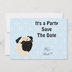 Convite Pug - Azul com Design de Diamante Branco