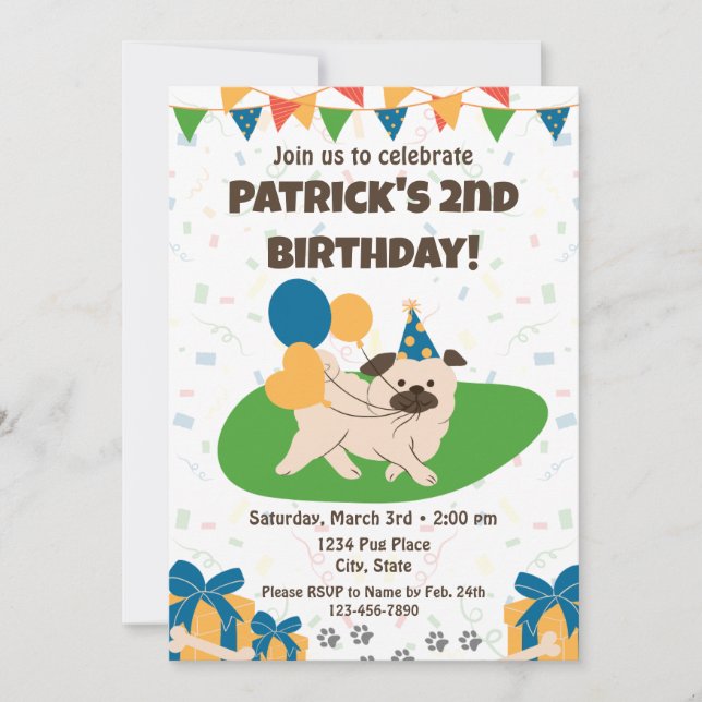 Convite Pug Birthday (Frente)