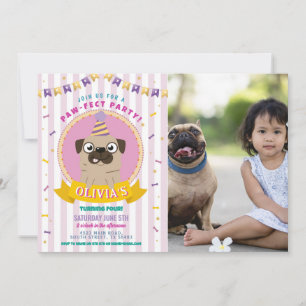 Convite Pug Birthday Dog Party Confetti Foto