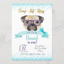 Pug Birthday Invitation, Pug Invite