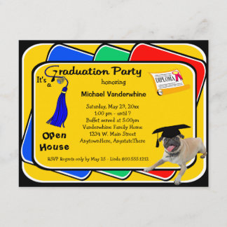 Convite Pug Blue Festa de formatura Invants