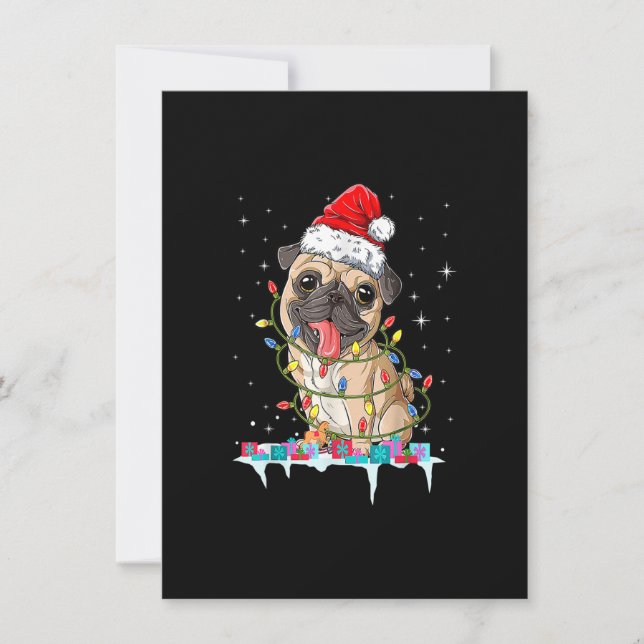 Convite Pug Christmas Tree Lights Santa Dog Xmas Gifts Boy (Frente)