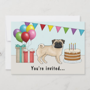 Convite Pug Colorido Fawn Cartoon Festa de Aniversário Col
