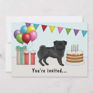 Convite Pug de Cor Preta Cachorro de Desenho Animado Fofo