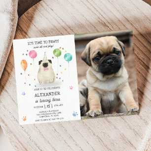 Convite Pug Deixa Cachorro Pawty Puppy Aniversário Pink Fo