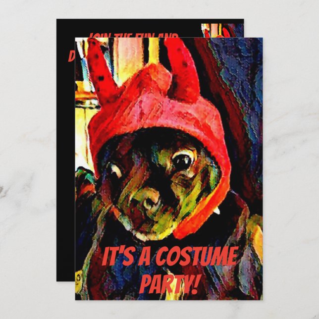 Convite Pug Devil Halloween Festa de Figurino (Frente/Verso)