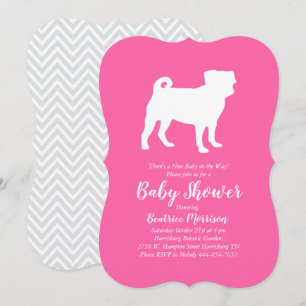 Convite Pug Dog Chá de fraldas Puppy Pink Girl