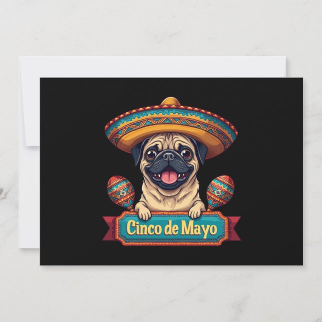 Convite Pug Dog Sombrero Cinco De Mayo (Frente)