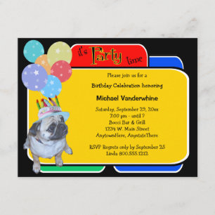 Convite Pug Em Um Barker De Aniversários