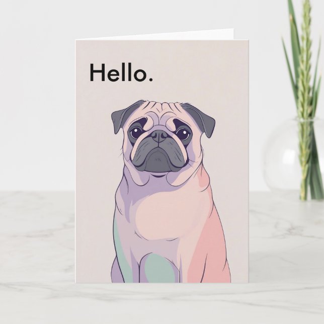 Convite Pug Greeting Card - Arte de Cachorro Retroativo -  (Frente)