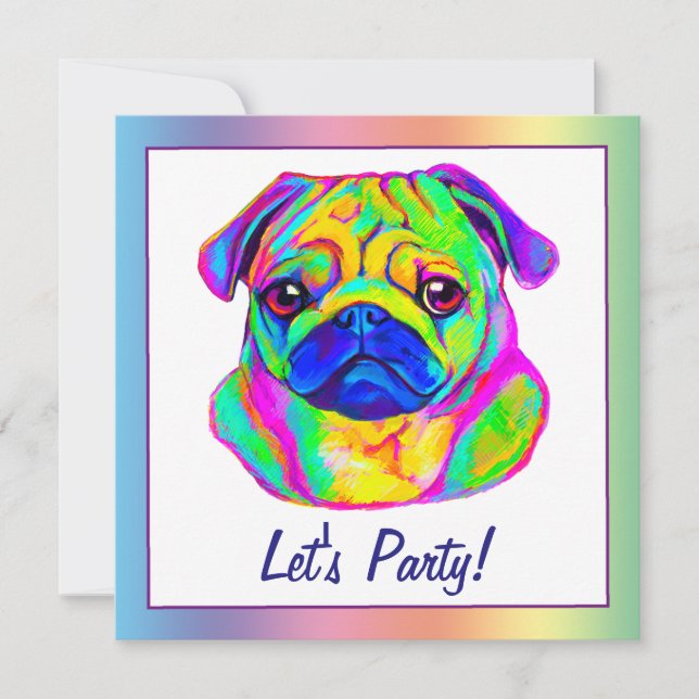 Convite Pug in Colors Birthday (Frente)