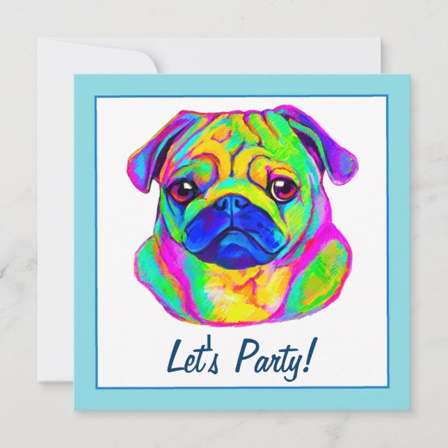 Convite Pug in Colors Birthday (Frente)