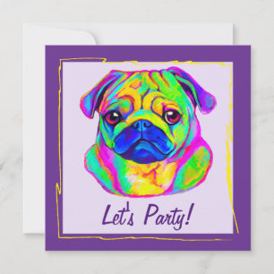 Convite Pug no aniversário das cores