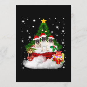 Convite Pug Pug com amigos alegres pela árvore de Natal