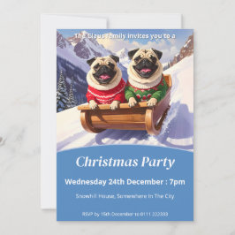 Convite Pug Sled Ride Christmas
