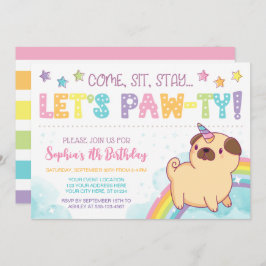Convite Pug Unicorn Aniversário, Pug Aniversário