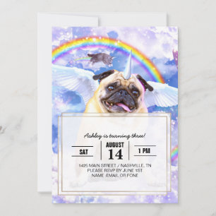 Convite Pug unicorn - Pugicorn bonito