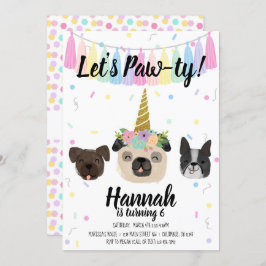 Convite Pug Unicorn Puppy Dog Aniversário