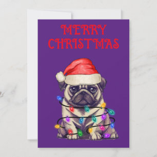 CONVITE "PUG WRAPPING IN CHRISTMAS LIGHS"