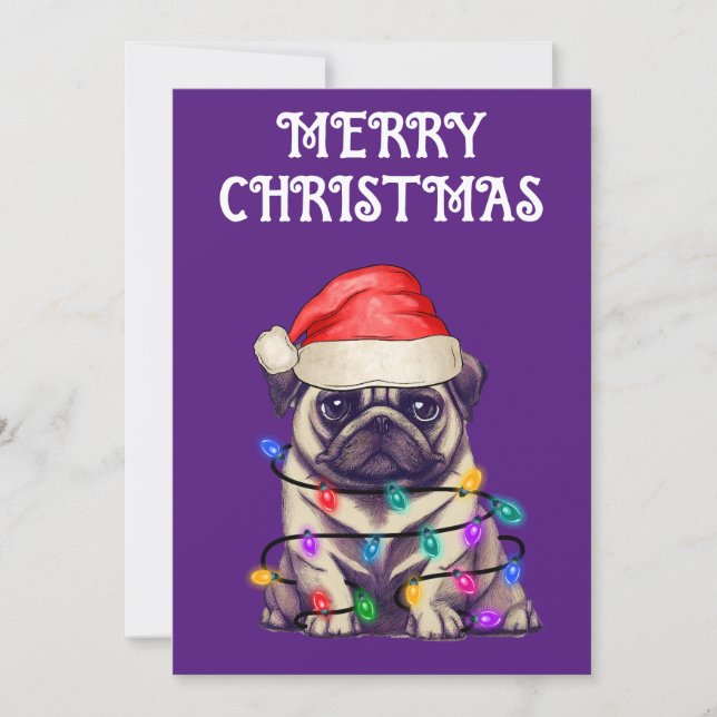 CONVITE "PUG WRAPPING IN CHRISTMAS LIGHS" (Frente)