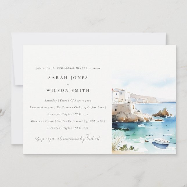 Convite Puglia Italy Watercolor Landscape Rehearsal Dinner (Frente)