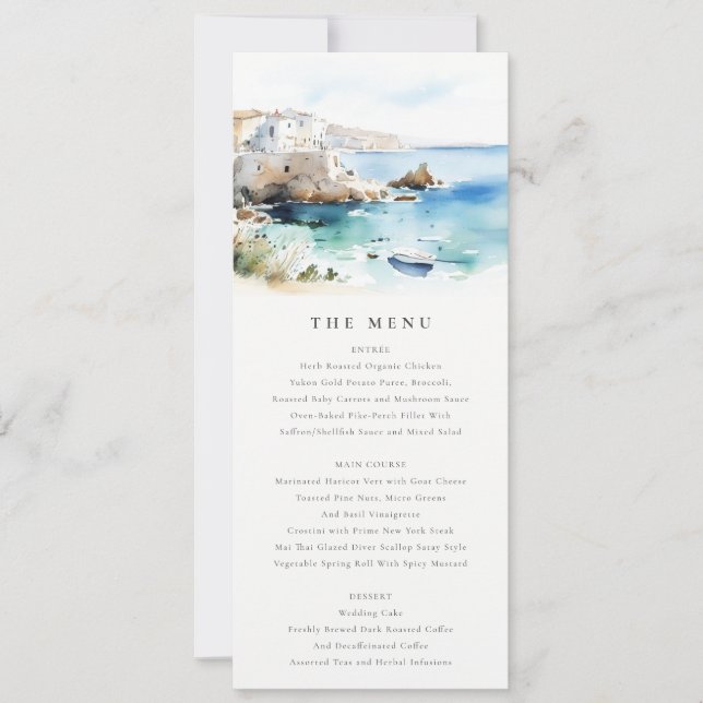 Convite Puglia, Italy Watercolor Landscape Wedding Menu (Frente)