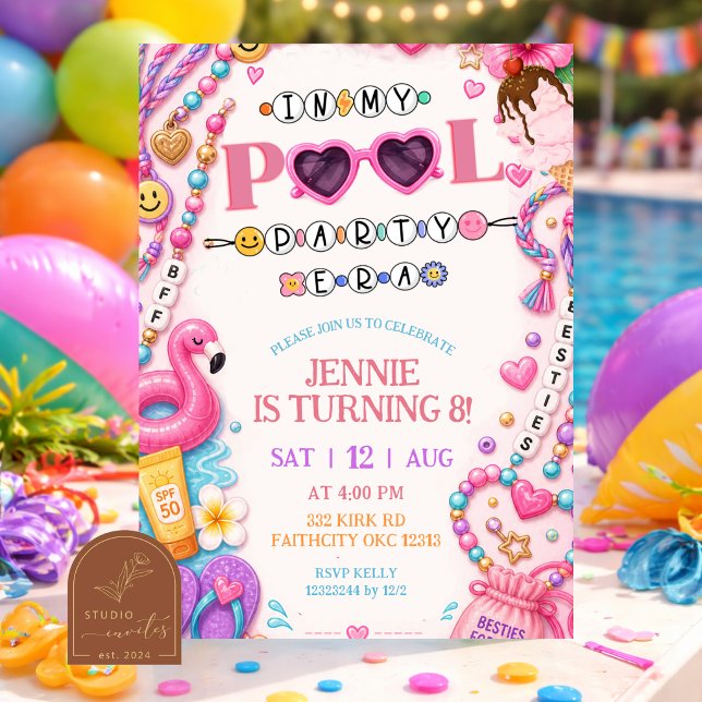 Convite Pulseira de Amizade de Festa na Piscina de Anivers (Criador carregado)