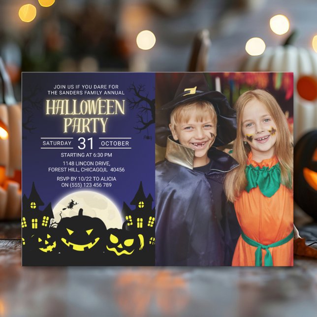 Convite Pumkin Halloween Party Family Reunion with Photo (Criador carregado)